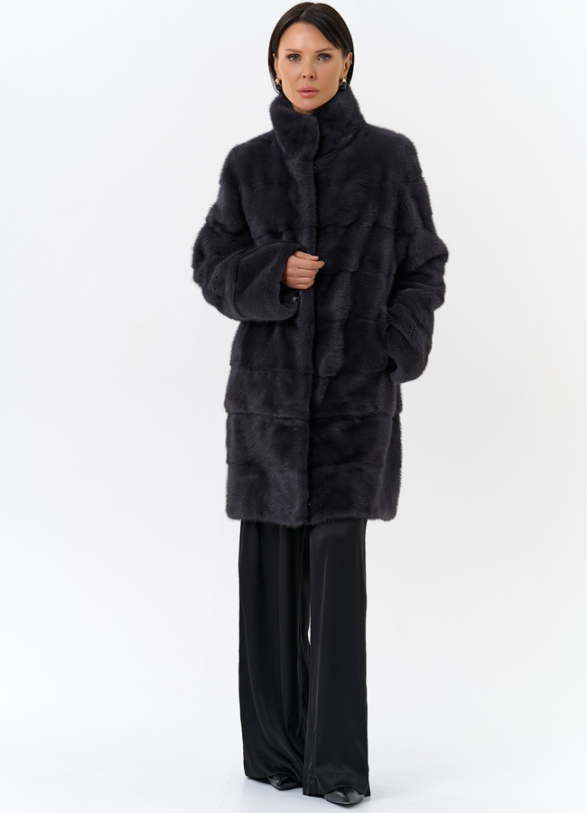 Норковая шуба с воротником стойка в цвете графит модель № 25926 в кредит