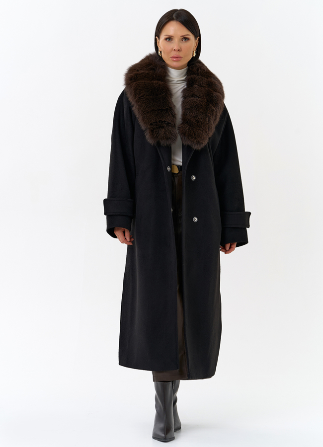 Женское утепленное пальто с отделкой из меха песца модель № 32006 универмаг малина