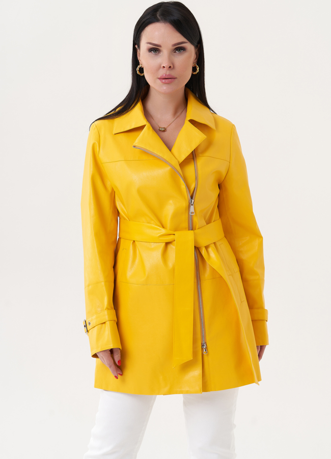 Удлиненный жакет из эко кожи с поясом модель № 27165 в кредит