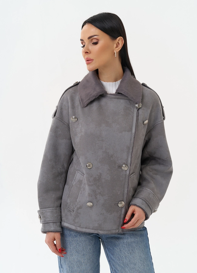 Дубленка из эко замши с акцентными пуговицами модель № 29987 в рассрочку