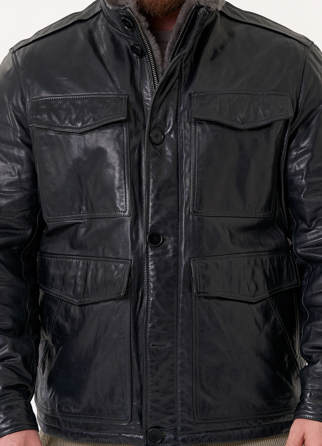 Куртка из натуральной кожи с воротником стойкой модель № 31656 универмаг малина