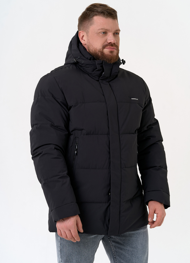 Мужской пуховик черного цвета с капюшоном модель № 31452 универмаг малина