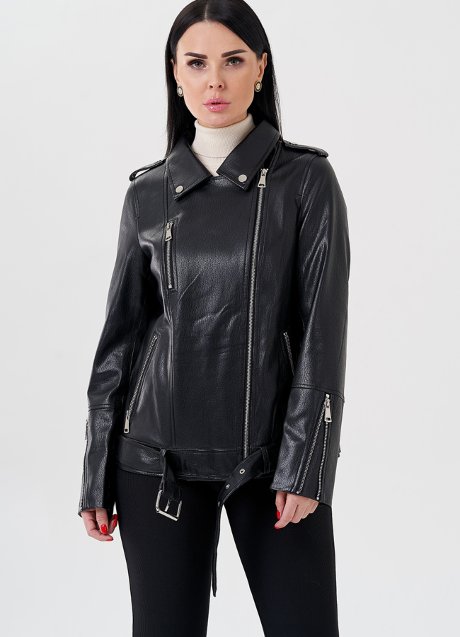 Женская косуха из эко кожи  модель № 24126 меха малина