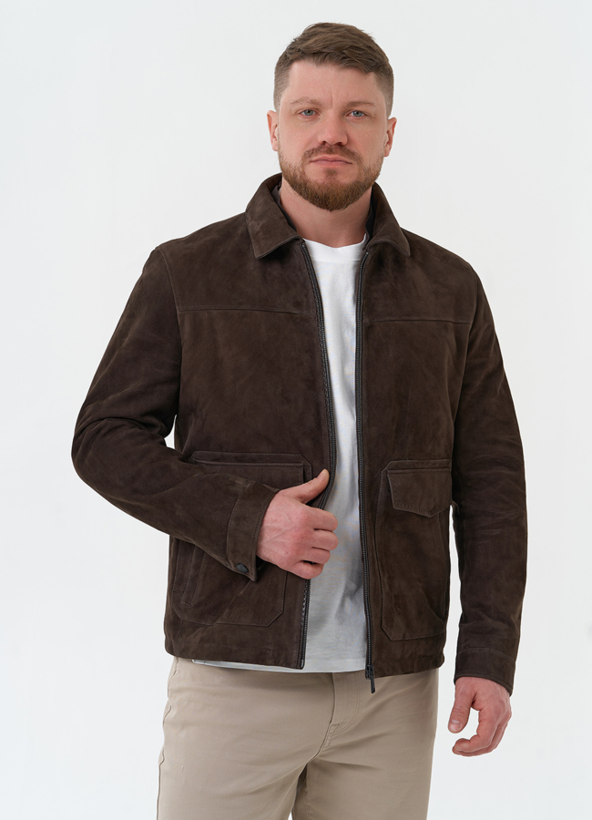 Мужская куртка из натуральной замши коричневого цвета модель № 30066 в рассрочку