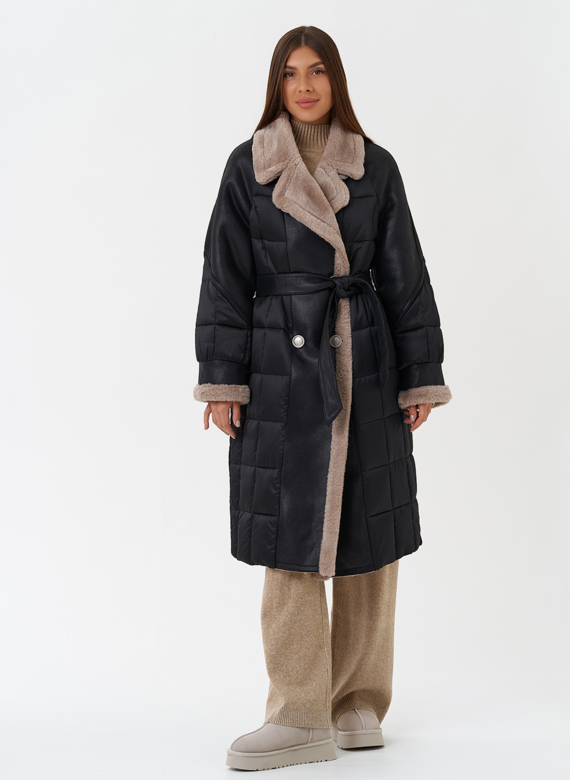 Комбинированный пуховик из эко кожи