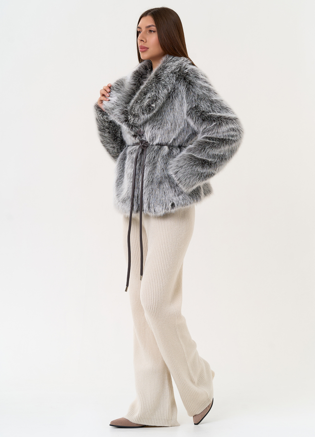 Женская короткая шуба из эко меха с воротником модель № 31438 в рассрочку