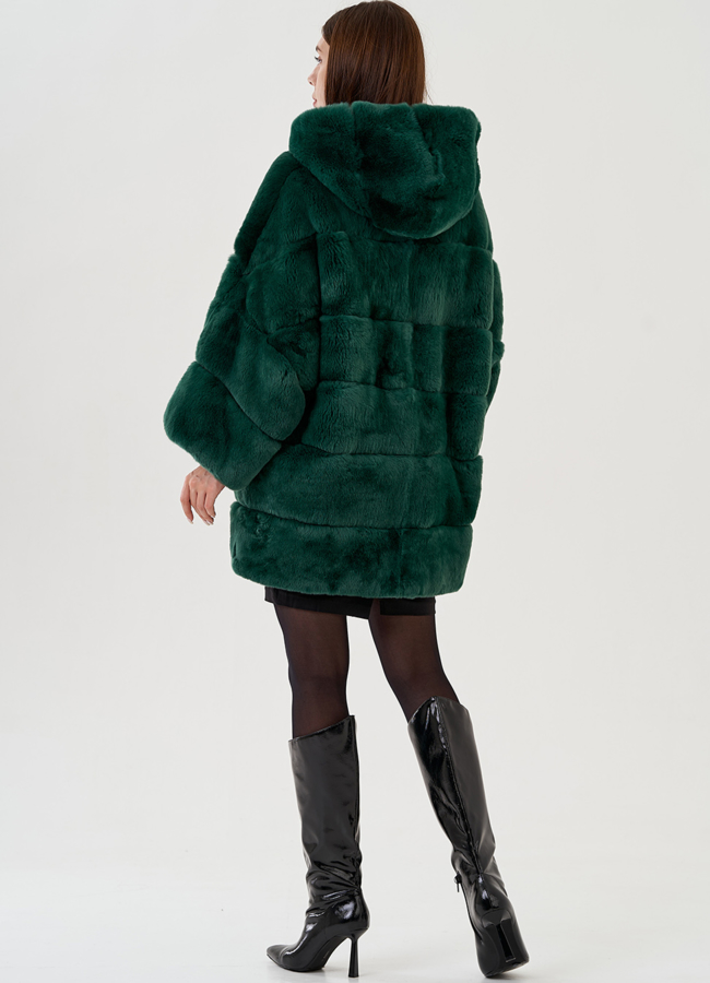 Шуба из меха кролика с капюшоном модель № 81853 в кредит