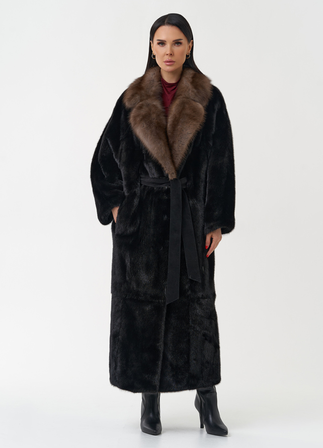 Норковая шуба с английским воротником из меха куницы модель № 30482 универмаг малина