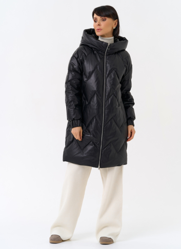 Длинный пуховик из кожи