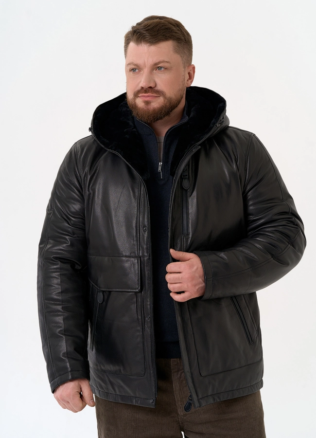 Куртка из натуральной кожи с капюшоном модель № 31422 в рассрочку