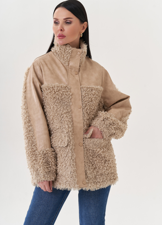 фото Комбинированный жакет из эко кожи модель № 26852