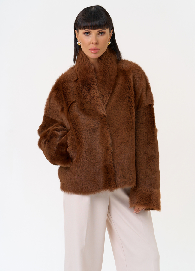 Яркая натуральная дубленка модель № 31627 универмаг малина