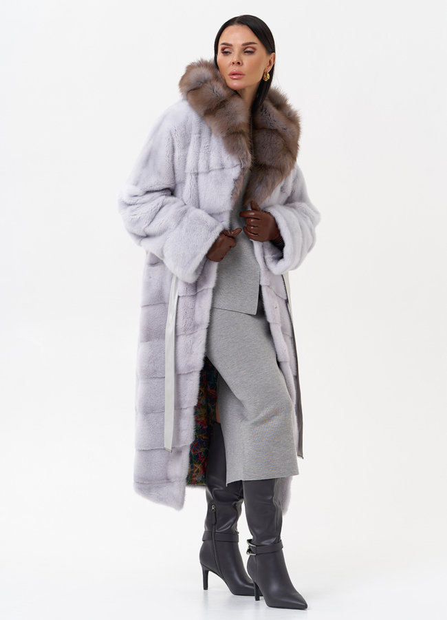 Норковая шуба с капюшоном из меха куницы модель № 27572 универмаг малина