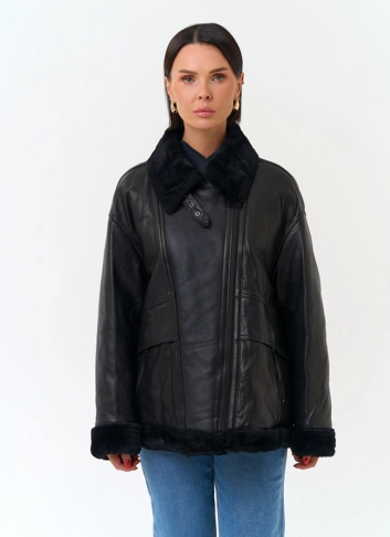 Женский пуховик из натуральной кожи фото