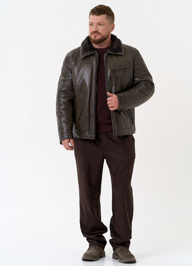Куртка из натуральной кожи с отделкой из овчины модель № 28948 в кредит