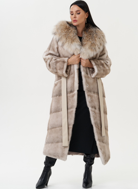 Женская норковая шуба с капюшоном из рыси