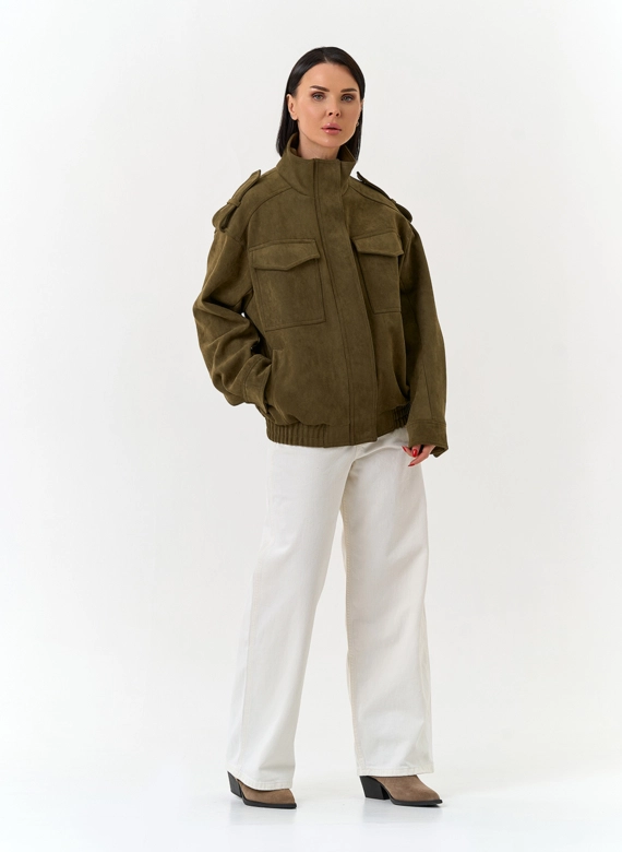 Женская куртка бомбер из эко замши