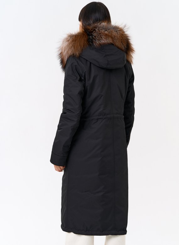 Женская парка с капюшоном из меха чернобурой лисы