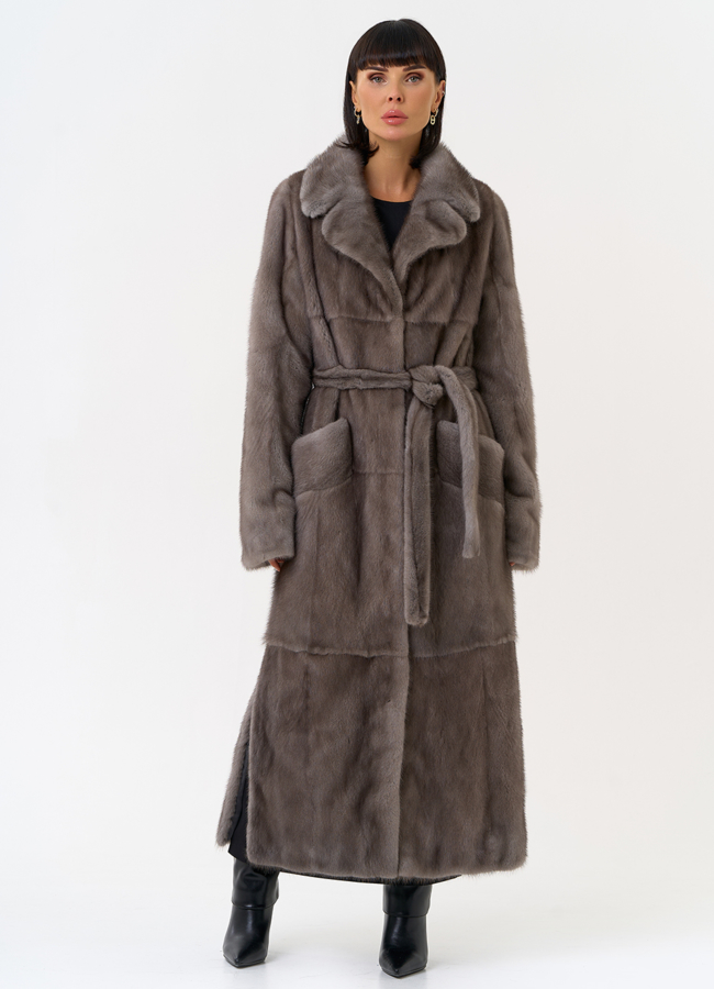 Длинная шуба из меха норки с английским воротником модель № 31598 универмаг малина