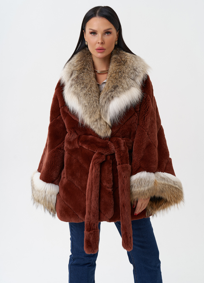Шуба из кролика с отделкой из меха койота модель № 28904 универмаг малина