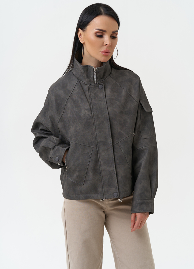 Куртка бомбер из эко кожи с воротником стойкой модель № 30337 универмаг малина