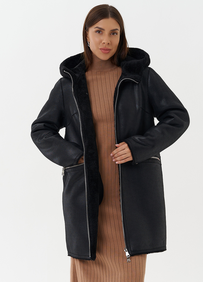 Двухсторонняя дубленка из эко кожи модель № 27765 универмаг малина