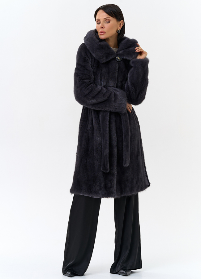 Норковая шуба с поясом модель № 31158 универмаг малина