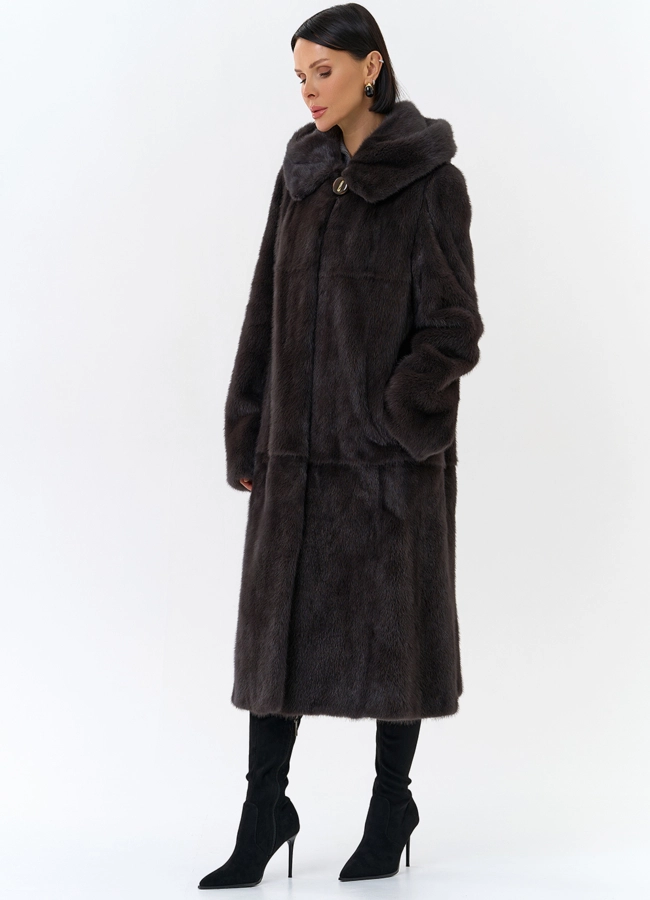 Женская шуба из меха норки  капюшоном модель № 24811 в рассрочку