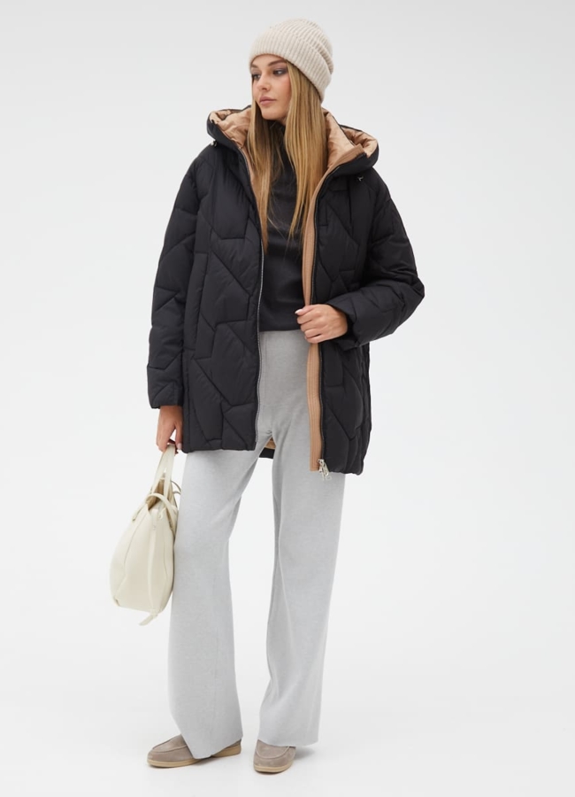 Женский удлиненный пуховик  капюшоном модель № 31151 универмаг малина