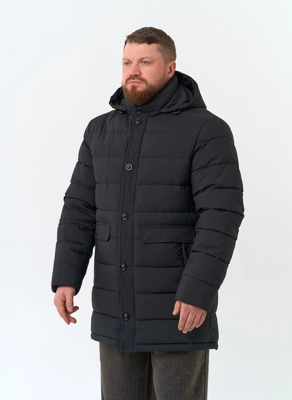 Мужской удлиненный пуховик с капюшоном фото