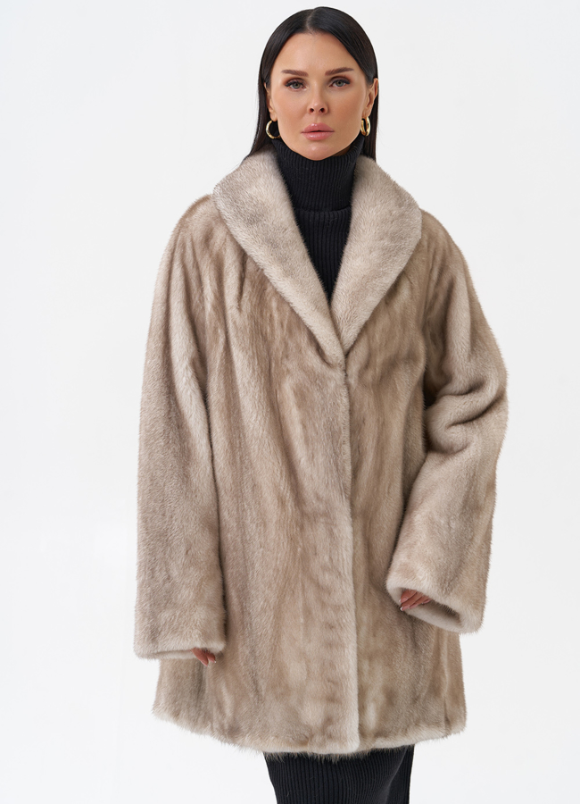 Норковая шуба с воротником модель № 29172 меха малина