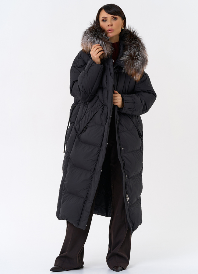 Женский пуховик с отделкой из меха блюфрост модель № 31798 меха малина