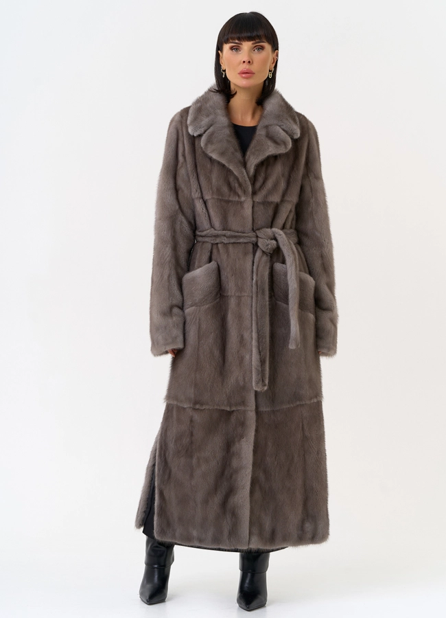 Длинная шуба из меха норки с английским воротником модель № 31598 универмаг малина