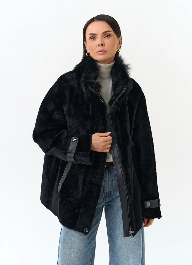 фото Женская дубленка с воротником стойкой модель № 34207 фото