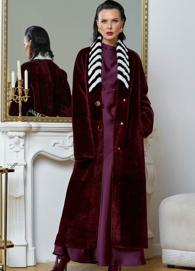 Двусторонняя женская дубленка из овчины SATINO модель № 31398 универмаг малина